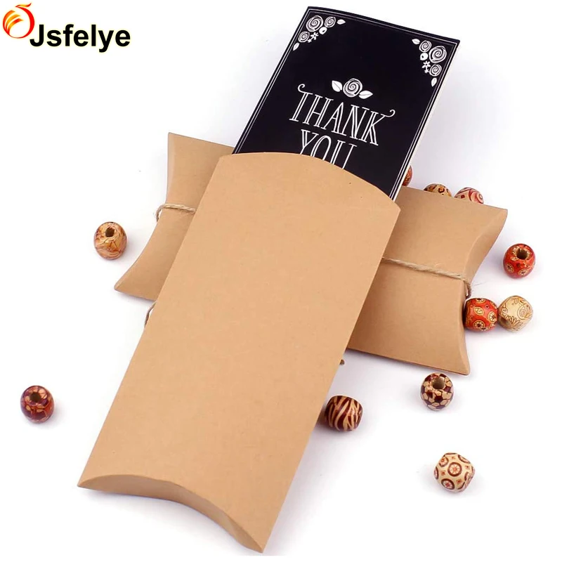 Kraft Pillow Gift Boxes with Jute Twines for Jewelry Candy Gift Packaging Wedding Present and Birthday Party Favor