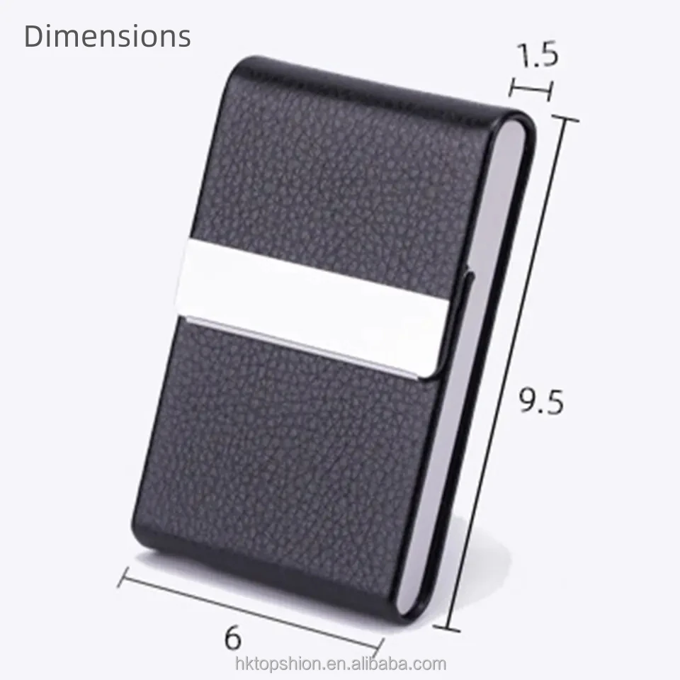 Metal Slim Business Card Holder with Magnetic Closure, PU Leather Business Name Card Case Pocket Card Holders for Men or Women