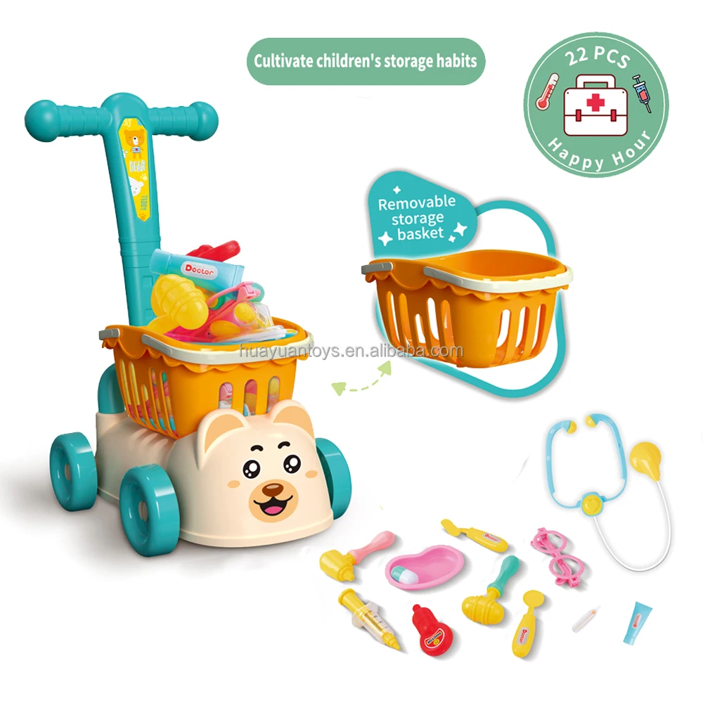 Children Play House Different Pretend Play Series Colorful Funny Bear Shape Supermarket Shopping Cart Toy For Kids