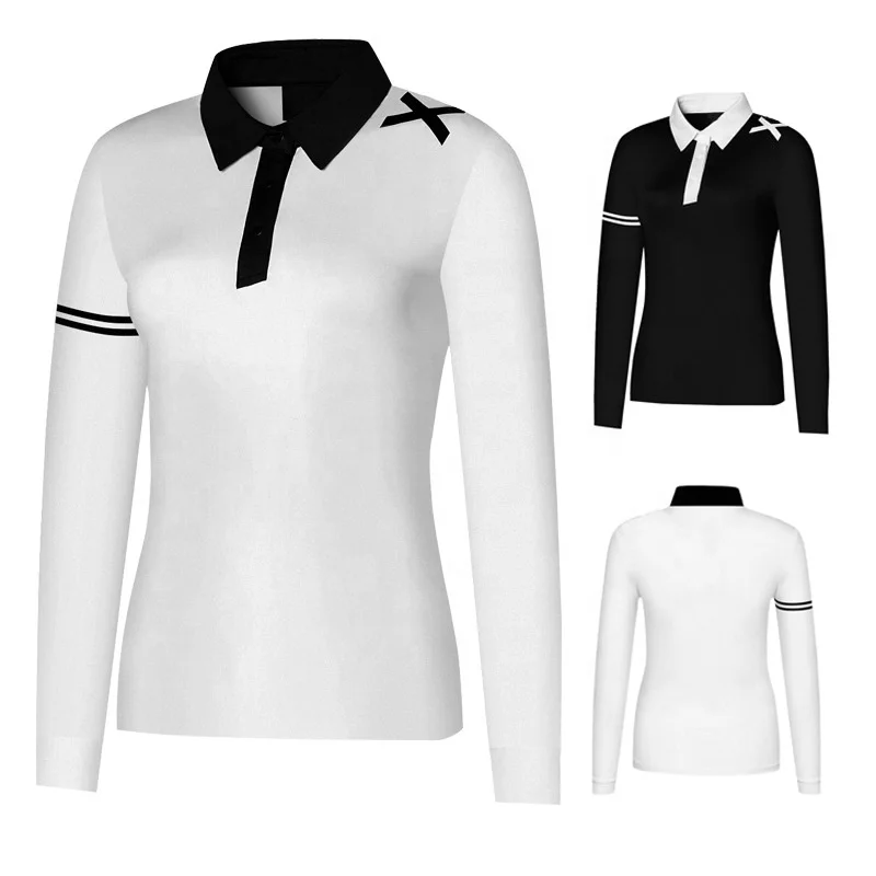 OEM Custom Women Golf Apparel Women Long Sleeve Polo Shirts Quick Dry Polyester Spandex Polo Shirt
