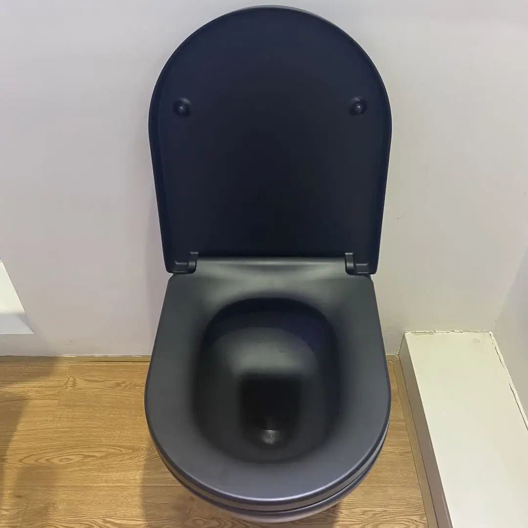 U2009M-WC Европейская ванная комната настенный унитаз керамический матовый черный туалет с креплением к стене без оправы