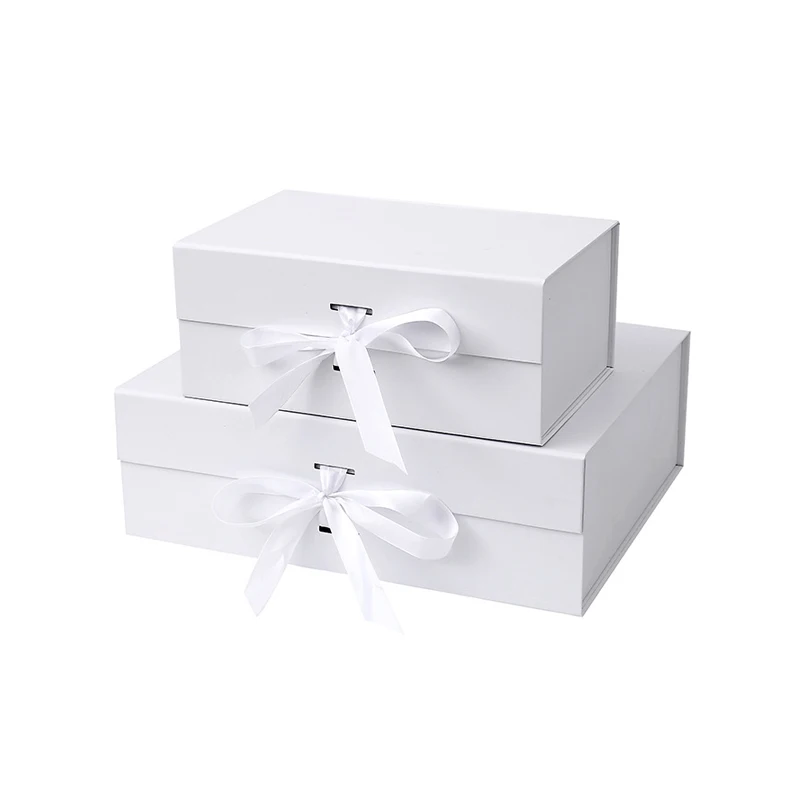 Wholesale stock white matte large gift boxes for boxed christmas wedding voila gift boxes invitation with satin ribbon lids