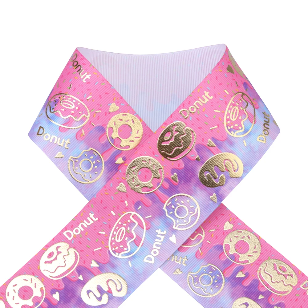 RMS hotsale 2 Inch Gold Foiled Hologram Ribbon Printed Grosgrain ribbon for Hair Bows