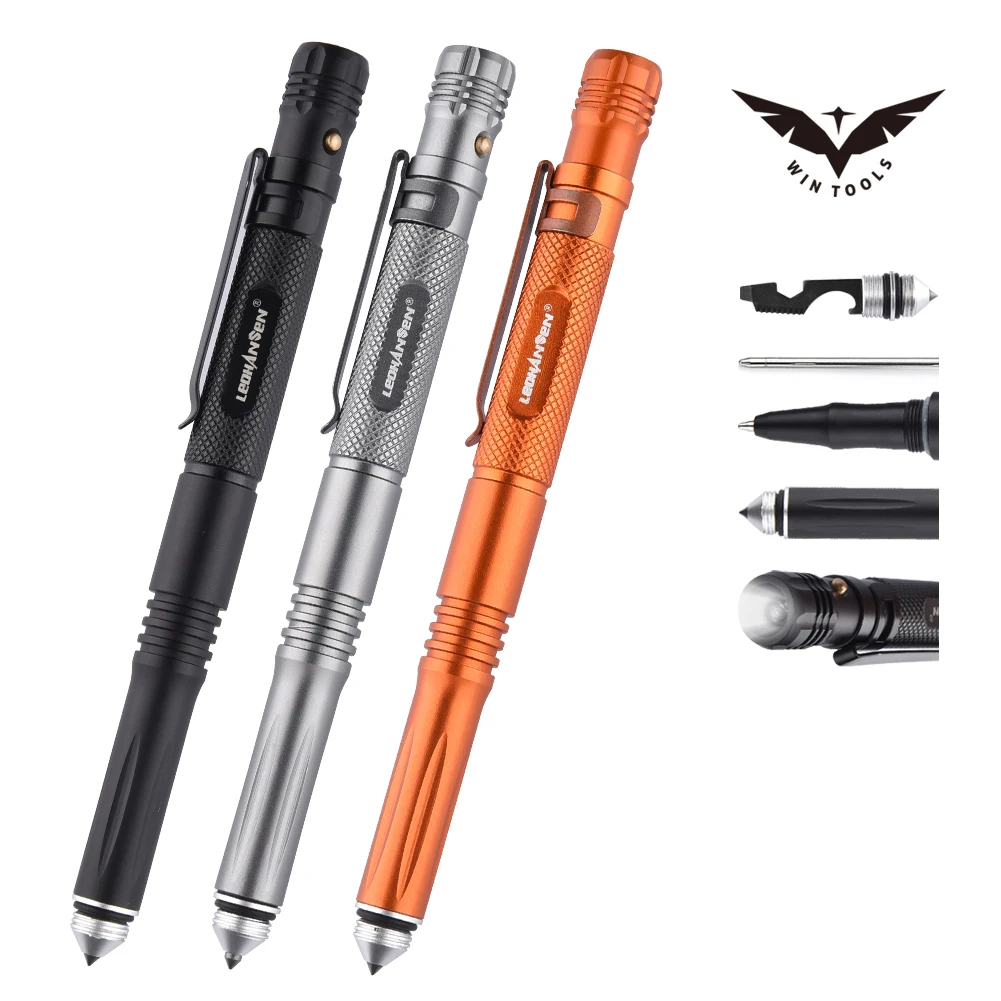Wholesale Multifunction Self Defense Products Tungsten Steel Head Tactical Pen With Led Flashlight Light