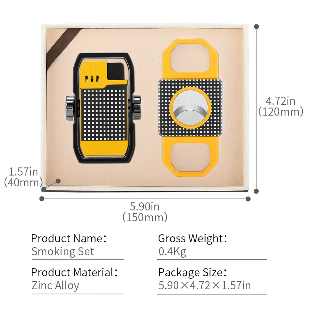 CIGARLOONG Sharp Double-edged Cigar Cutter Multi-function Windproof Lighter 2PCS Portable Cigar Accessories Package