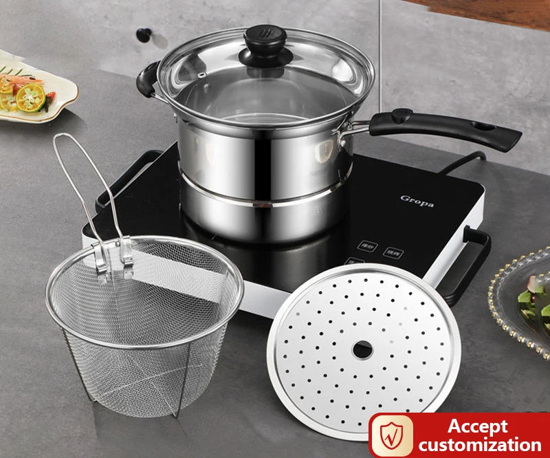 Hot-selling Korean Stainless Steel Noodle Soup Pot Steamer with Filter Used for Steaming Frying Cooking