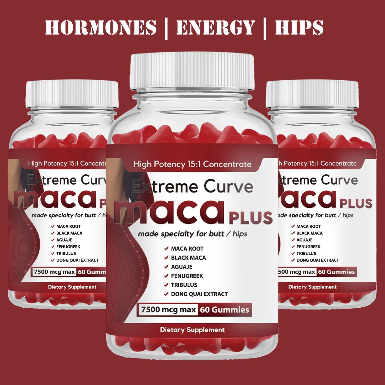 Black Maca Plus Gummies for Big Buttocks Extreme Curves Black Maca Root to Enhance Vitality in Men & Women Butt Booster