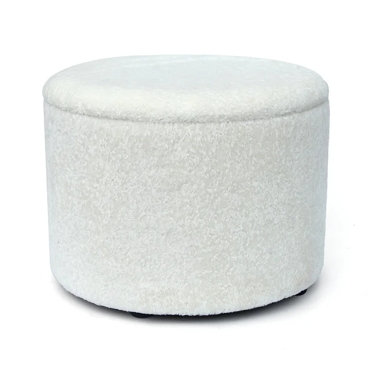 Factory best selling white Lamb wool round ottoman bench storage stool