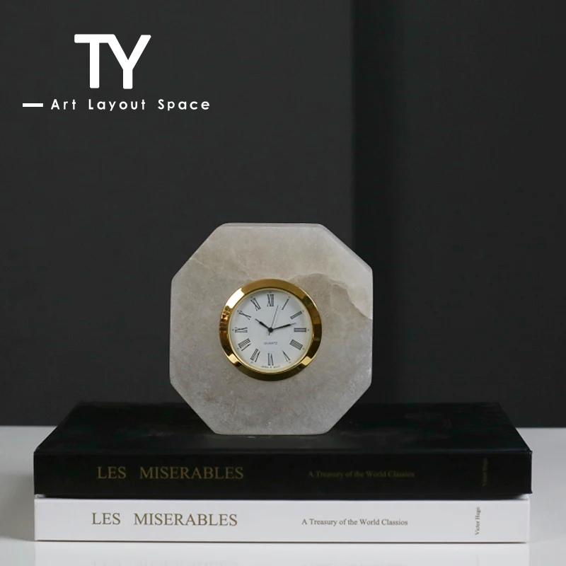 Modern light luxury model room hotel home living room bedroom bedside table study room Spain imported marble clock pendant
