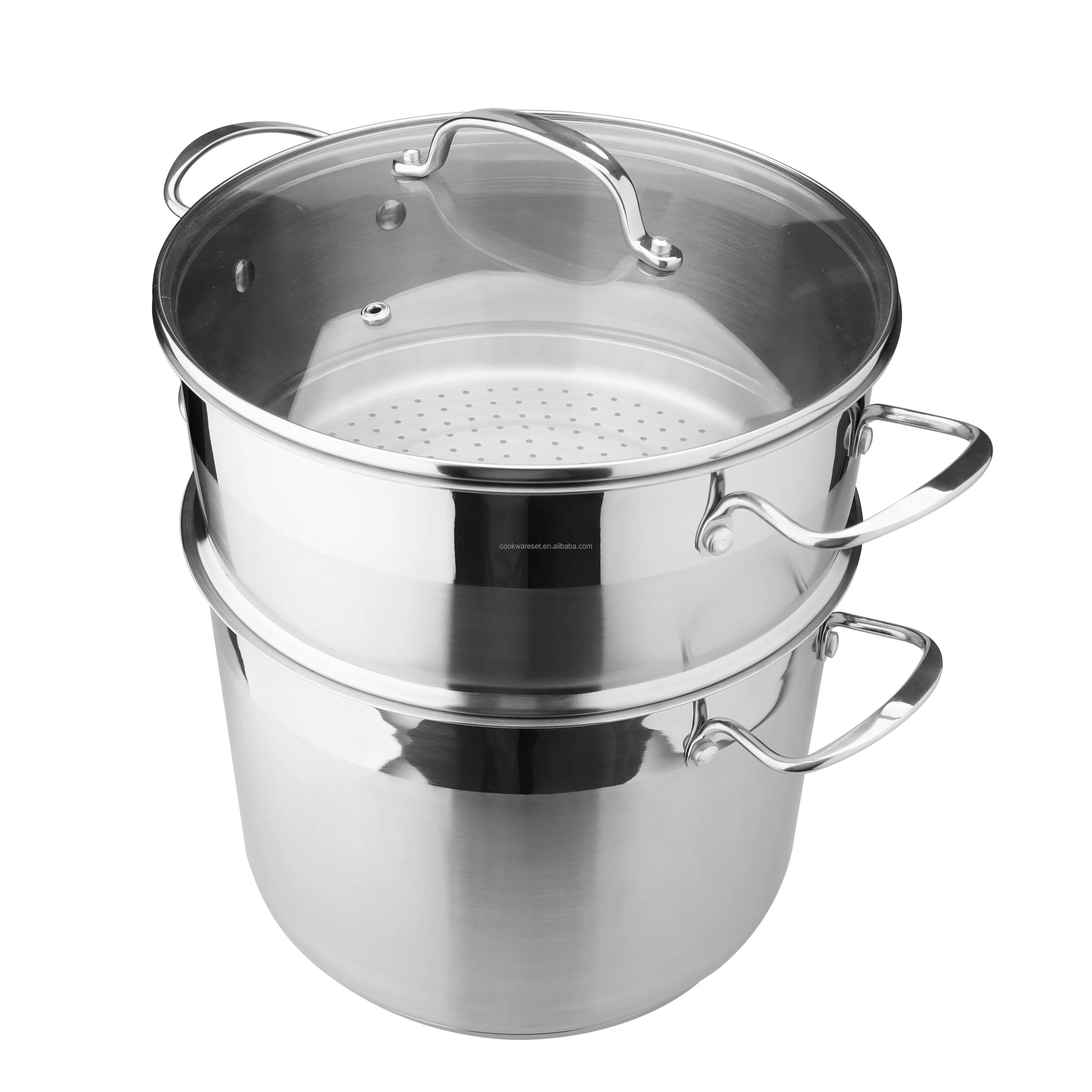 Premium stainless steel couscous steamer pot cookware with glass lid food cooking steel food warmer pot