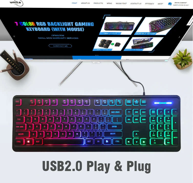 New model factory oem Hot selling laptop usb RGB rainbow led backlit office business gaming computer keyboard