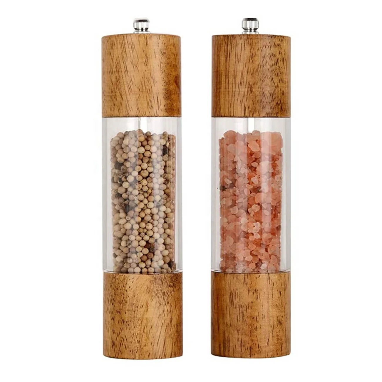 Durable Spice Herb Grinder Condiment Server Wooden Spice Tins Salt and Pepper Shaker Rubber Wood Acrylic Spice and Pepper Mill