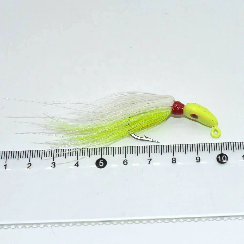 TAKEDO bass lure rombo lure Rock fishing super quality lead jig jig23 80mm 7g  bucktail with real deer  feather jigging lure