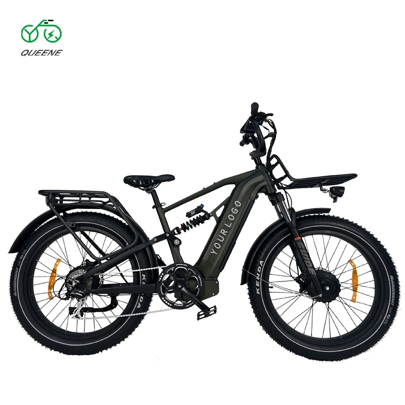 Queene Long range fat tire electric mountain bike hidden dual batteries  Bicycle 1000w 52V 21ah Ebike china manufacturer