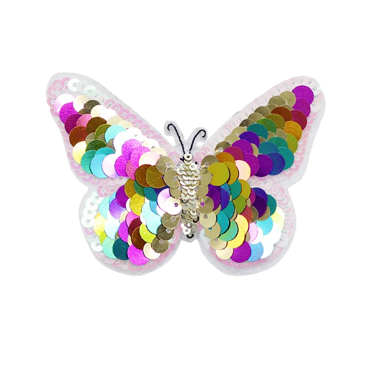 H Customizable Computer Embroidery Colorful Sequins Shoes Hats Butterfly Embroidery Patch Stickers