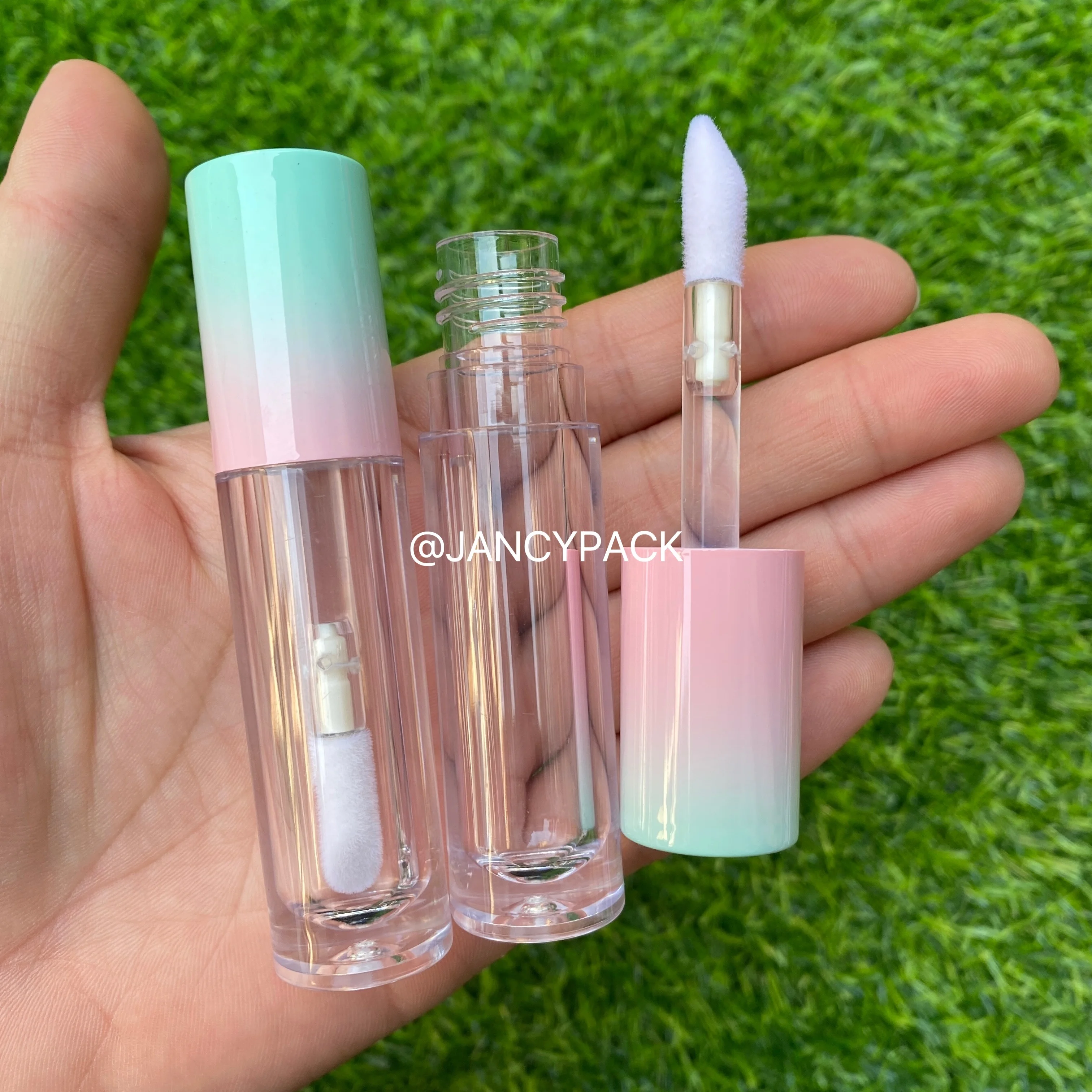 JANCY PACK 5ml wholesale empty gradient pink clear empty lipgloss tubes thick bottle big wand lip gloss container packaging