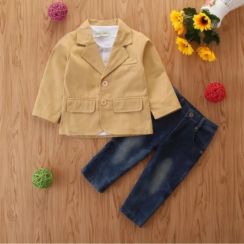 2023 hot sale handsome boys clothes sets fashion jacket+shirt+jeans pants 3pcs kids clothes boys sets