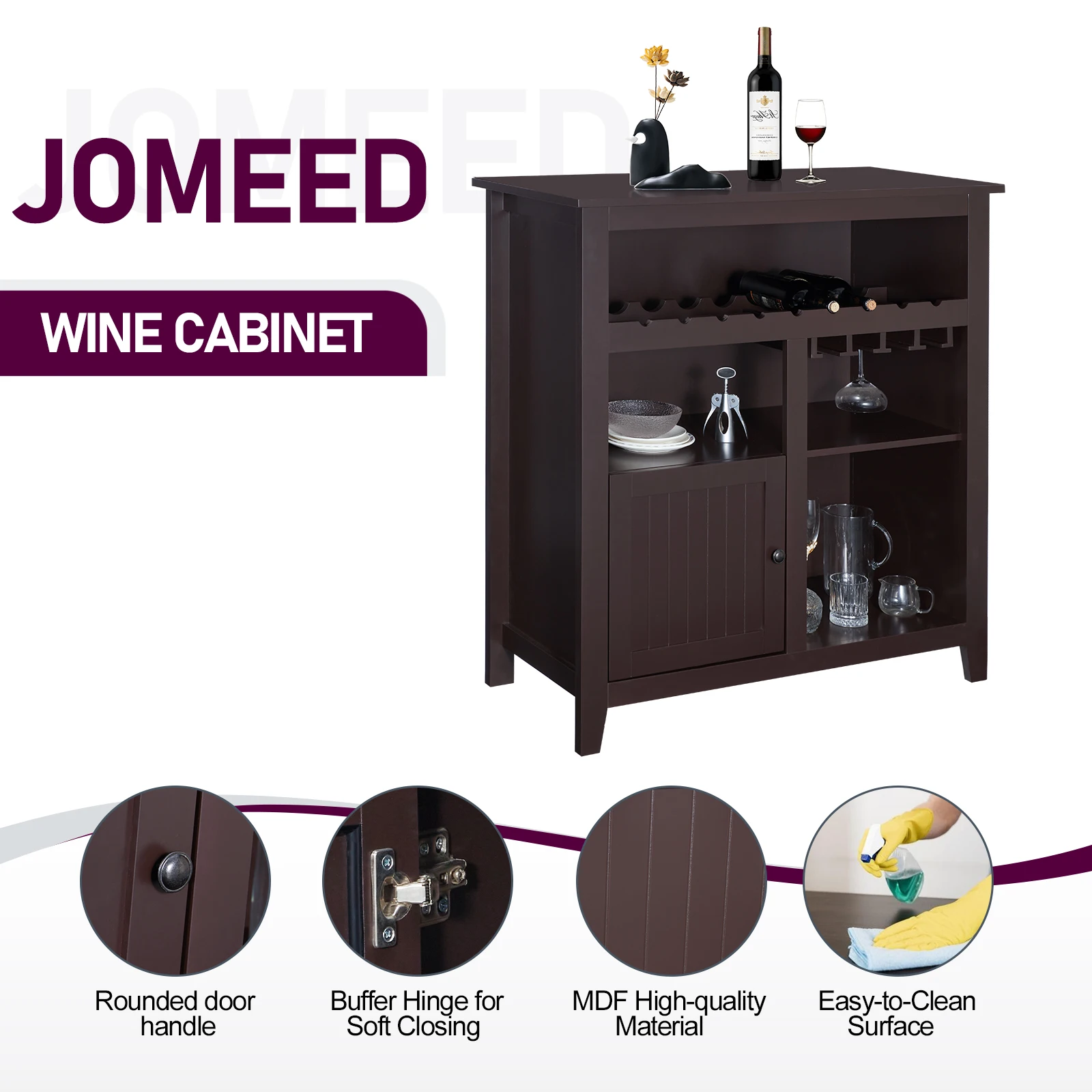 Wine Cabinet Bar Storage Cabinet with Wine Rack & Open Doors Buffet Sideboard for Kitchen Dining Room Living Room