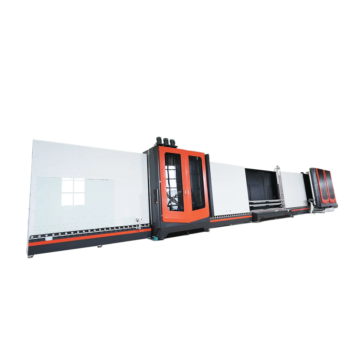AUTOMATIC GLASS WASHING and COMBINING LINE WITH HYDRAULIC PANEL PRESS 3300*7000 mm