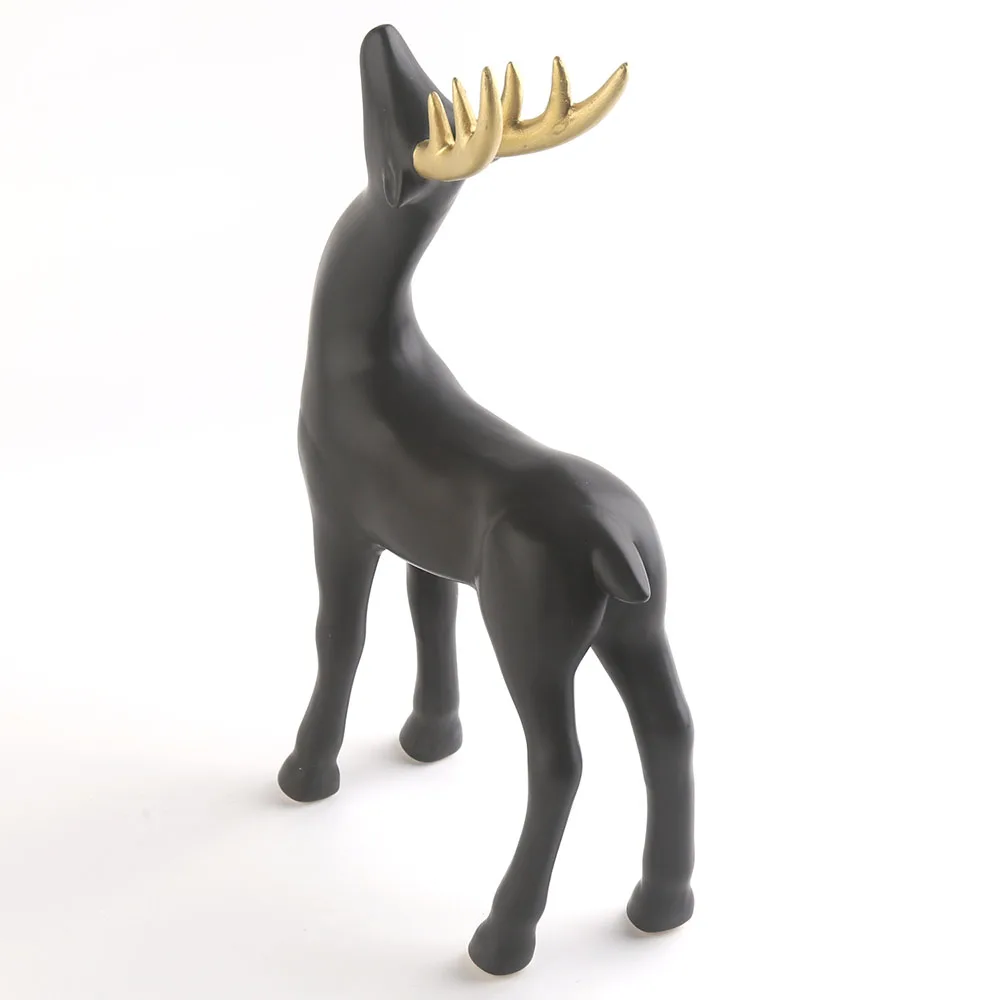 12 inch Matte Black and Golden Antler Christmas Decor Ceramic Deer Decoration