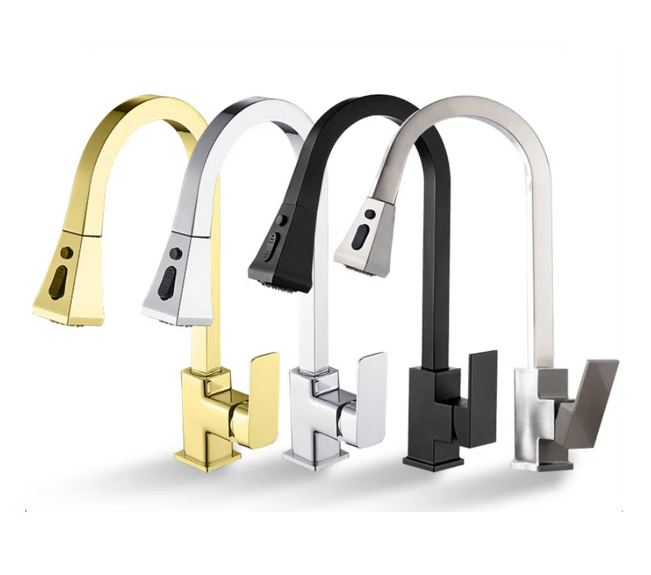 CUPC commercial modern high arc brushed brass spray tap mixer pull out pull down sprayer kitchen sink faucet