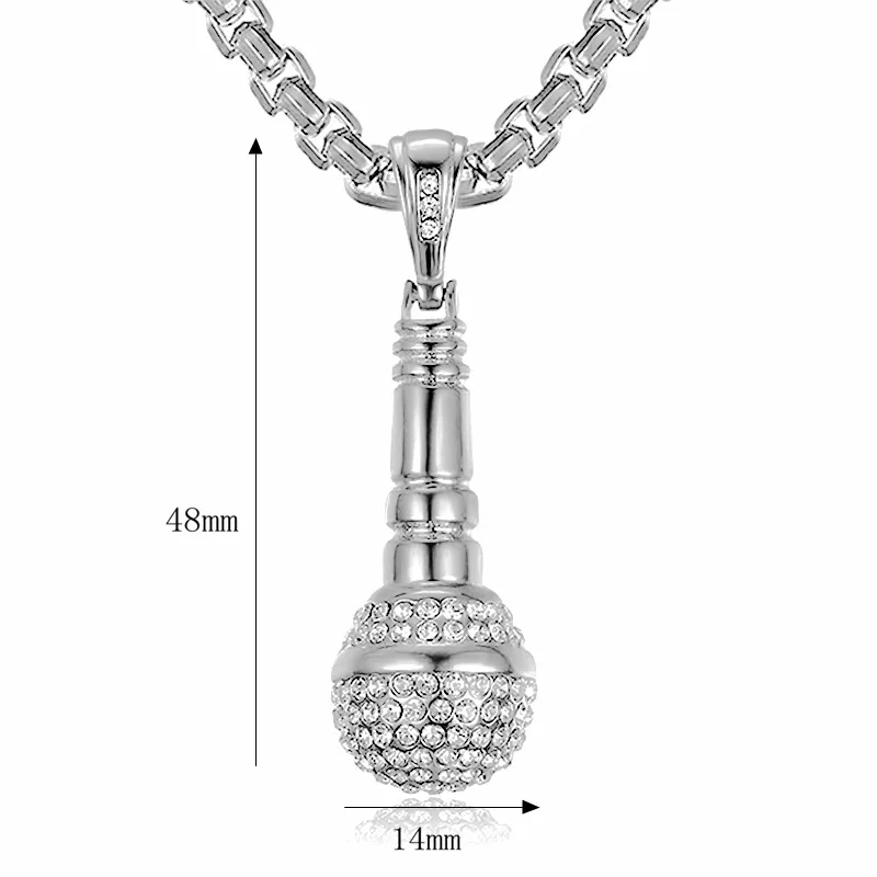 Custom Hip Hop Microphone Ice Out Zircon Stainless Steel 18K Pvd Gold Plated Fashion Fine Jewelry Pendant Necklaces Women 2024