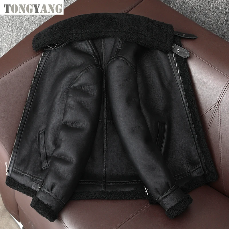 Пальто из натурального меха дубленки TONGYANG мужское 100% пальто коричневое черное утепленное зимнее летное овчины