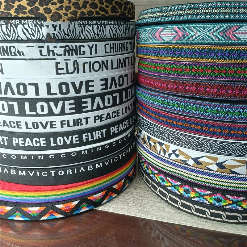 Custom exquisite logo waist webbing clothing nylon pattern straps jacquard band webbing for pants