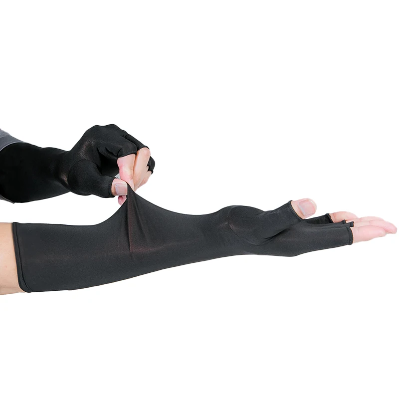 Copper Fiber Gloves Pressure Half Finger Gloves Black Long Sleeve Cycling Antibacterial Deodorant Gloves for adults