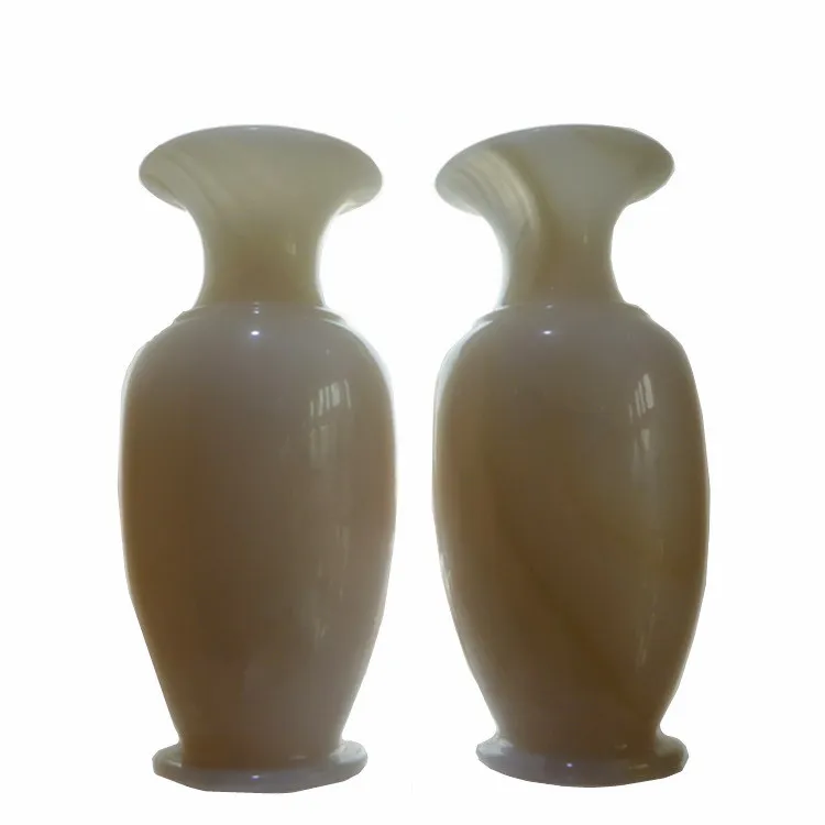House Decor Luxury white marble onyx vases Interior Accessories Flat top vases hand carved stone vases