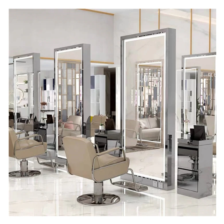 Luxury hair salon makeup double sided led mirror styling station