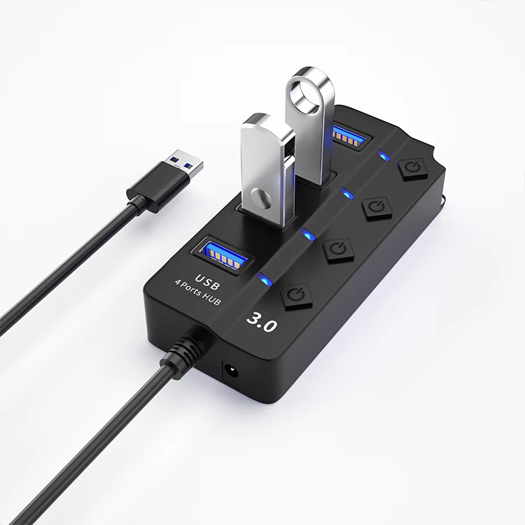 High data transfer speed 4-port USB 3.0 hub docking station with individual power supply with LED