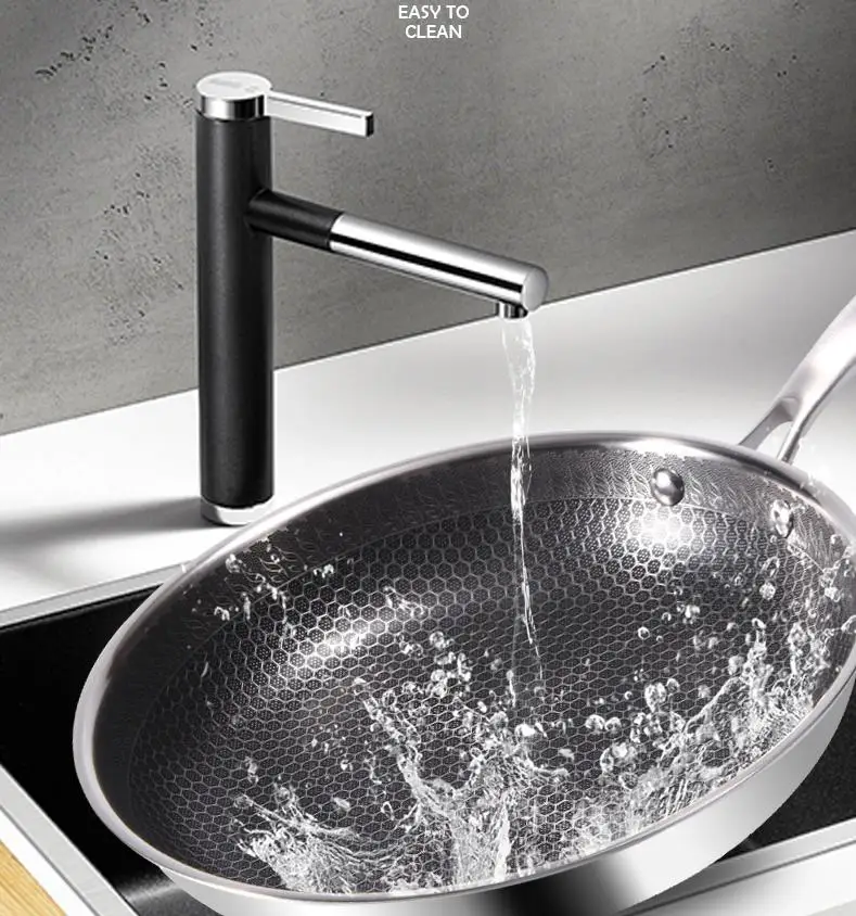 
Wholesale Honeycomb Cubic Nonstick Technology 304 Stainless Steel Fry Pan of Premium Cookware Durable Frying Pan 