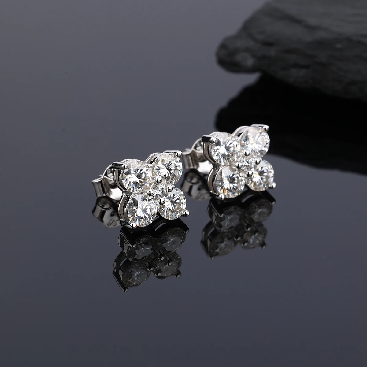 De Fashion Trendy Pass Diamond Tester D Color VVS1 Earring S925 Sterling Silver Round Cut Moissanite Leaf Flower Stud Earrings