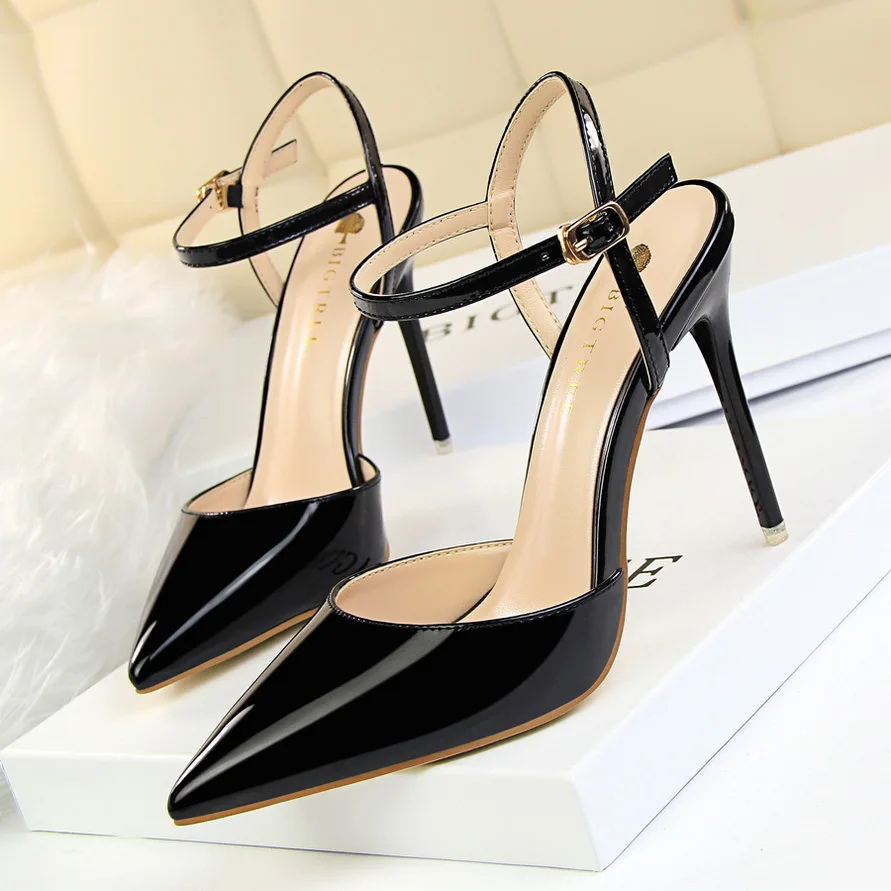 Sliver European and American Style Simple Stiletto High Heel Shallow Cut Leather For Sexy Nightclub Slim Female Heels For Ladies