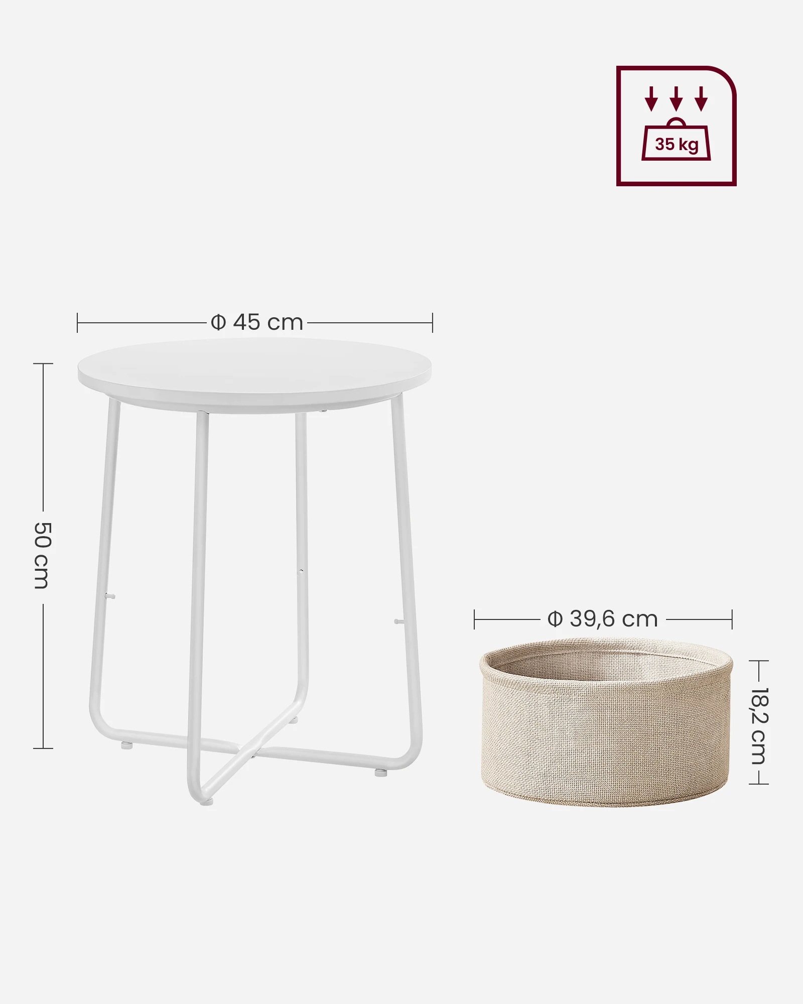 VASAGLE Modern Nightstand with Fabric Basket Classic Multicolor Small Round Side End Table
