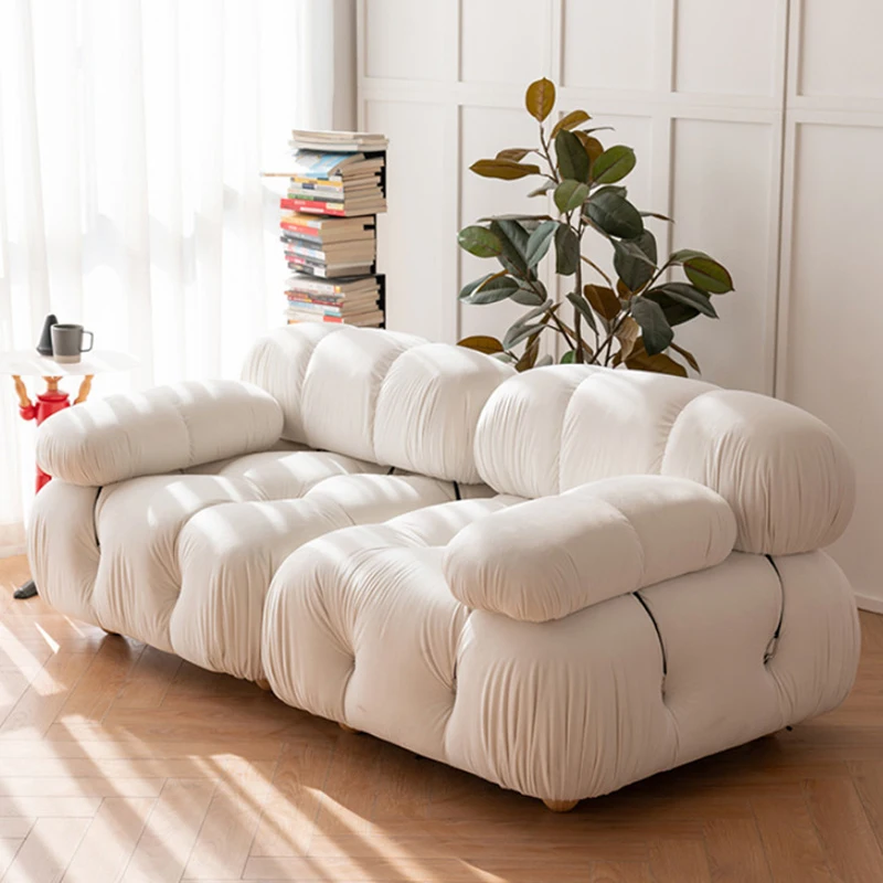 Family Lamb Velvet Module Sofas Combination Living Room L Shape Sofa White Velvet Modular Seater Sectional Sofa