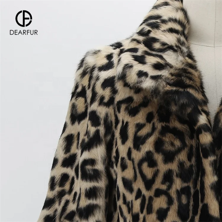 Winter Warm Rabbit Fur Coat Stylish Leopard Color Real Fur Coat Women Fur Coat Women