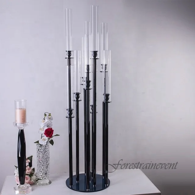 Black Metal Candelabra 8 Heads Candlestick Candle Holders Stands Wedding Table Centerpieces Flower Road Lead Party Decoration