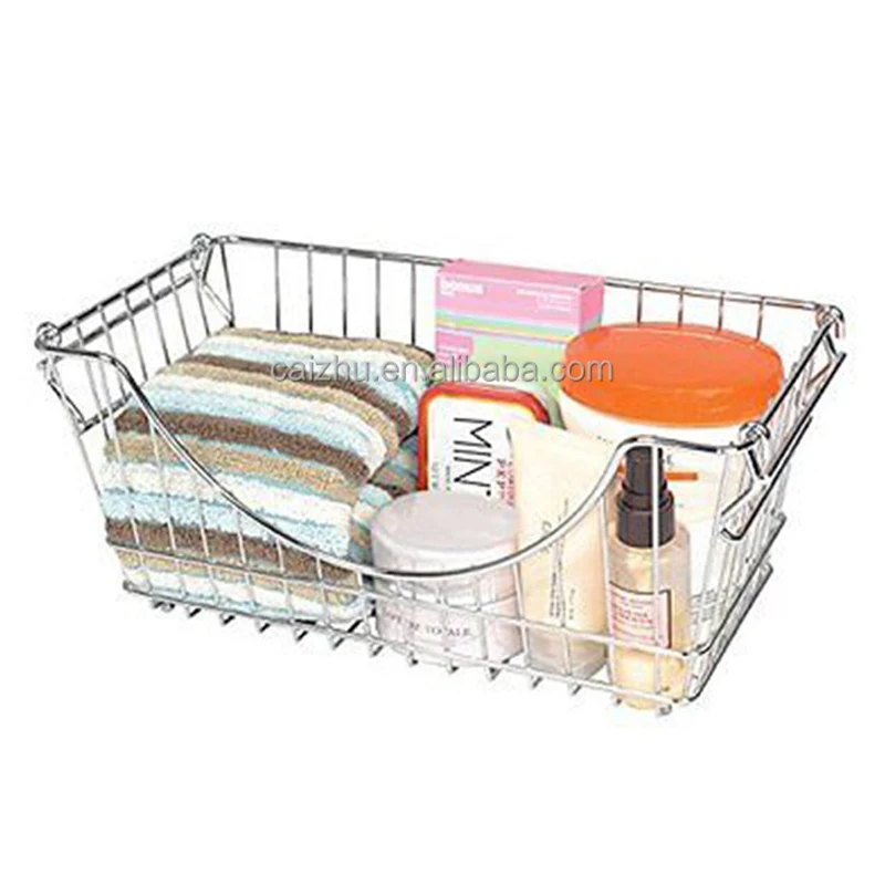 High Quality Chrome Metal Wire Organizer for Home Kitchen Stackable Storage Basket Bin for Food and Vegetable for Pantry Use