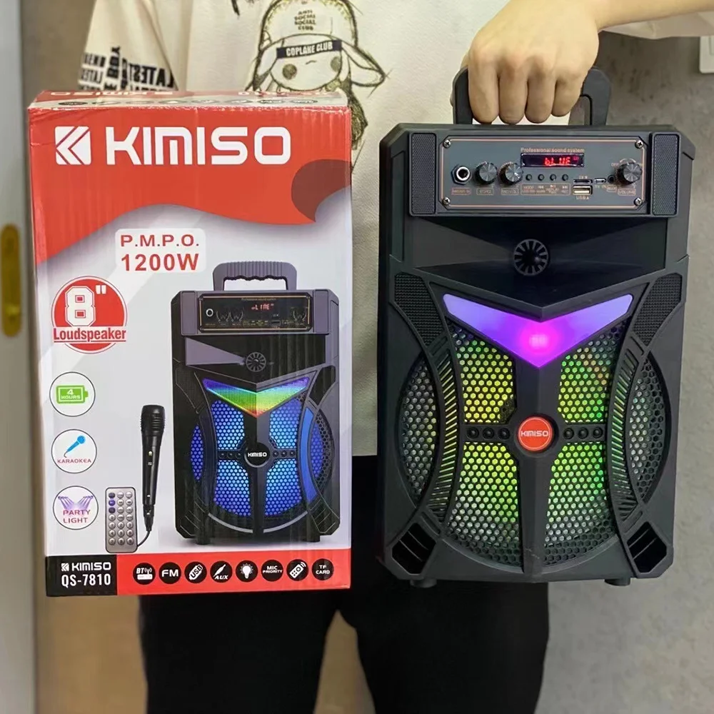 QS-7810 Portable Wireless Speaker Kimiso Outdoor Subwoofer 8 inch BT Speakers With Microphone HD Sound Support TF
