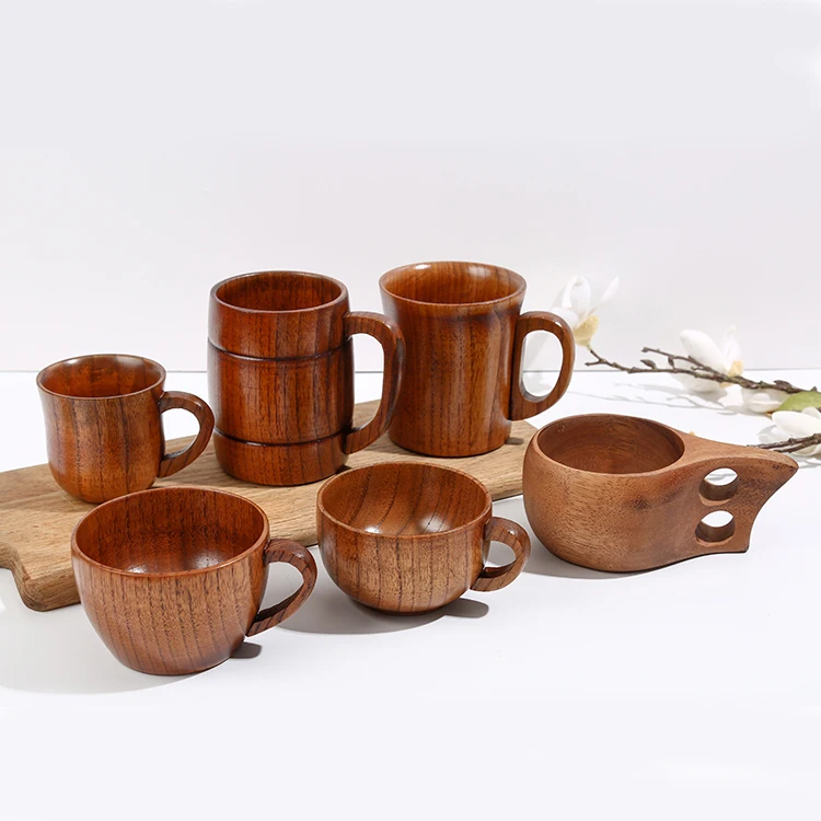 Eco Friendly handcraft solid tableware travel camping Tiny wine Tea Coffee Natural Jujube Wooden Mug Cup