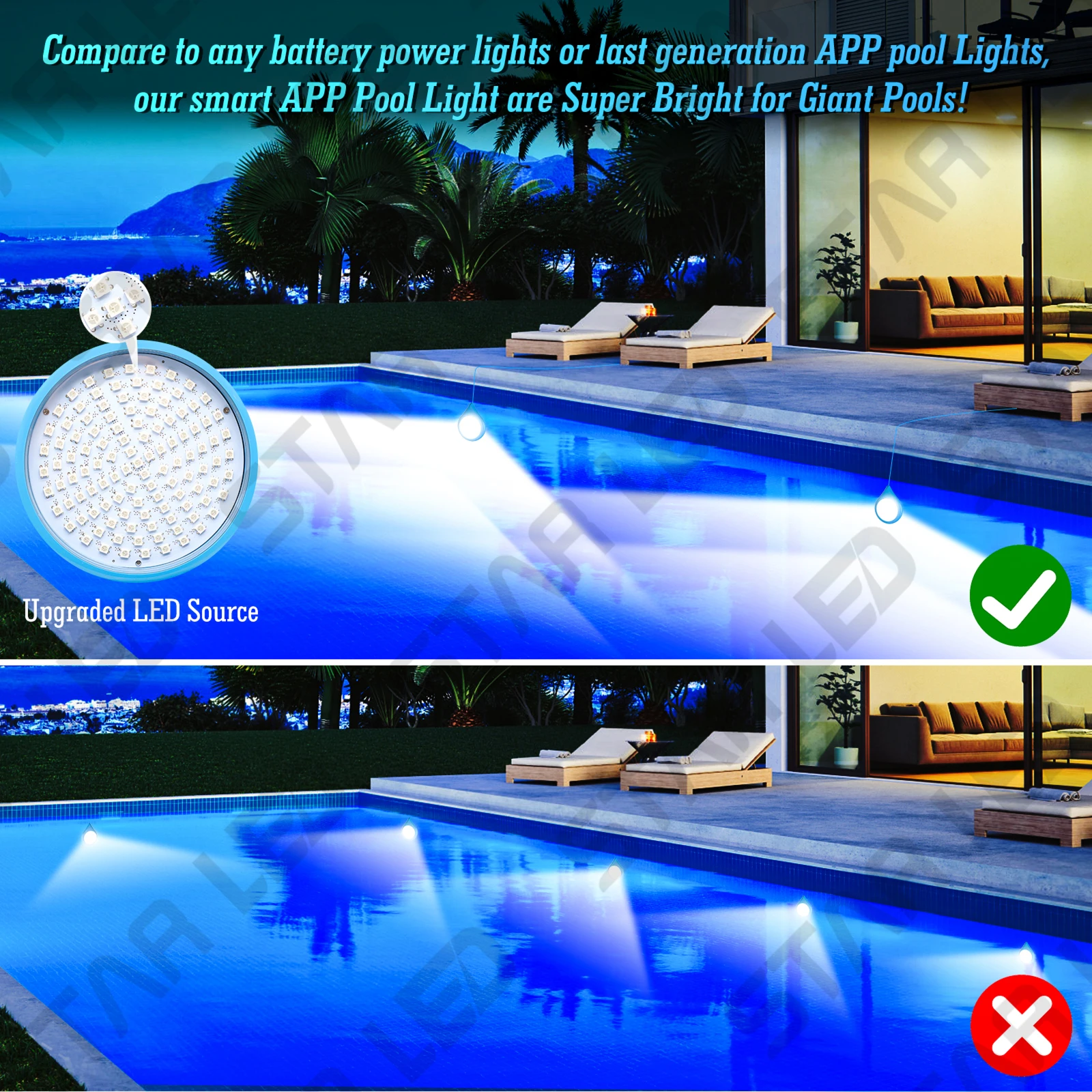 Rgb wireless APP control underwater lighting lamp 15w ip68 colorful swimming pool led light