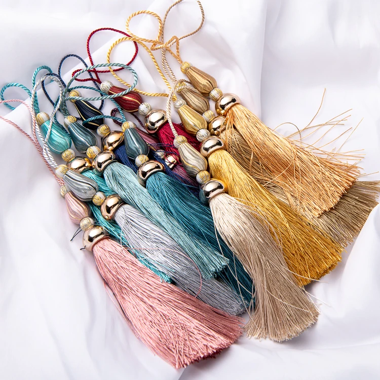 Wholesale tassels custom fashion decoration long covered bead polyester thread hanging tassel keychain decoration
