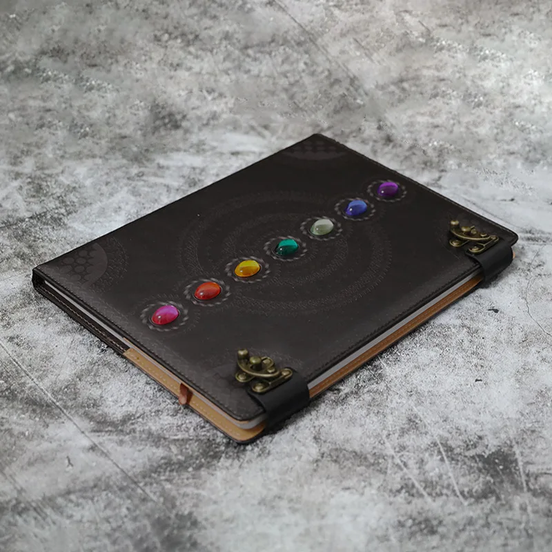 Leather Journal Book 7 Chakras Medieval Stone Embossed Handmade of Shadows Notebook Office Diary College Poetry Sketch Book