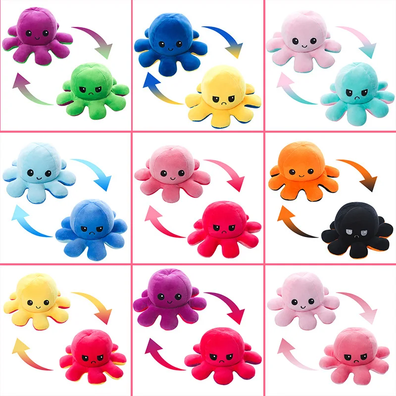 Low MOQ Stuffed Animals Toys  Cute Octopus  Plush Toy Double Side Flip Reversible Octopus Plush for Kid Gift