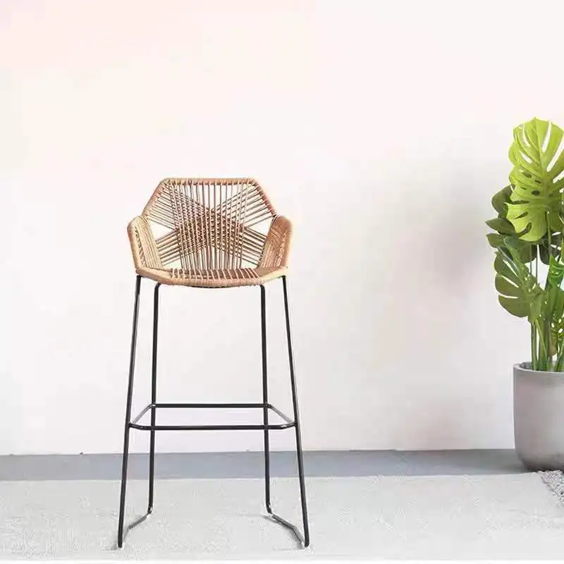
Wholesale all weather new design modern high quality metal rattan high bar stool bar chair 