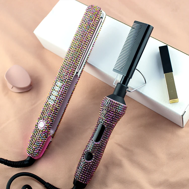 Оптовая продажа выпрямитель для волос Blinged Portable 200-500f электрическая расческа афроамериканских