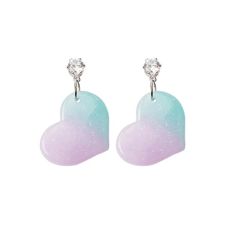 
Fashion Cute Small Pure Fresh Candy Color Gradient Stars Heart Shaped Resin Pendant Earrings Women Girls Wear Jewelry Every Day 