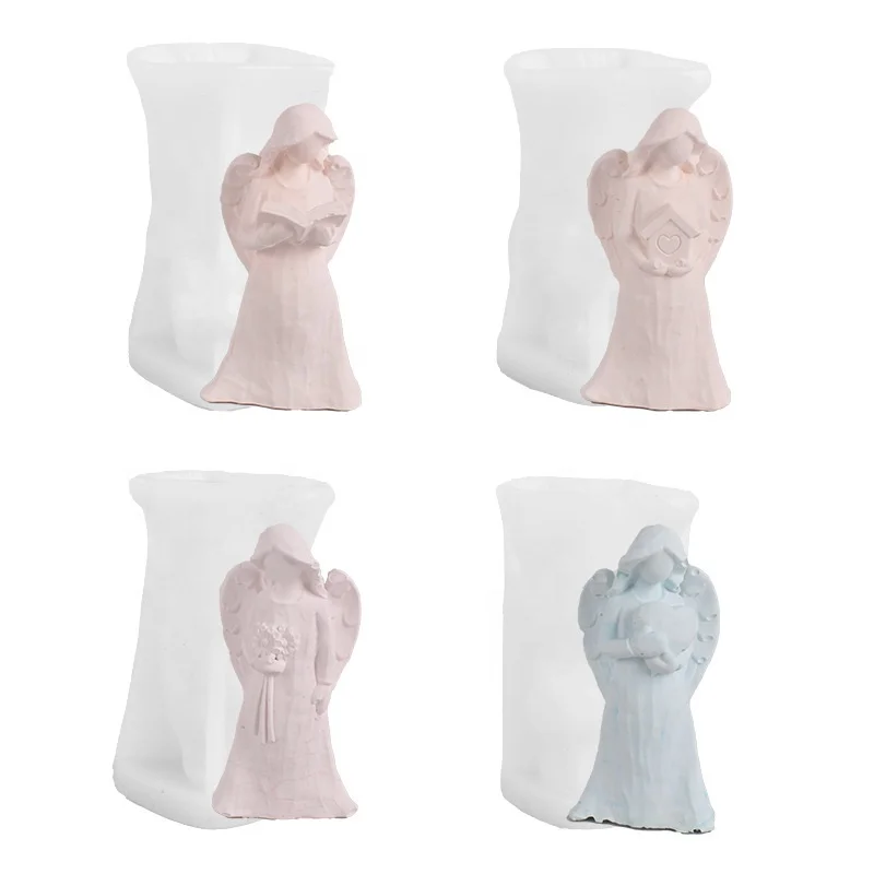 DM618 Angel Candle Silicone Mold Epoxy Resin Holding Flower Book House Heart Little Girl Mould